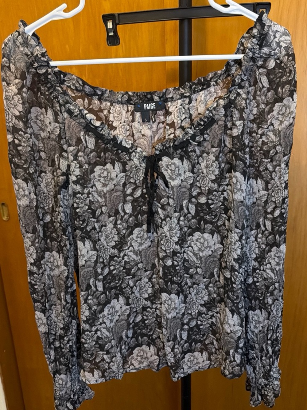 PAIGE Black & White Floral Peasant Top
